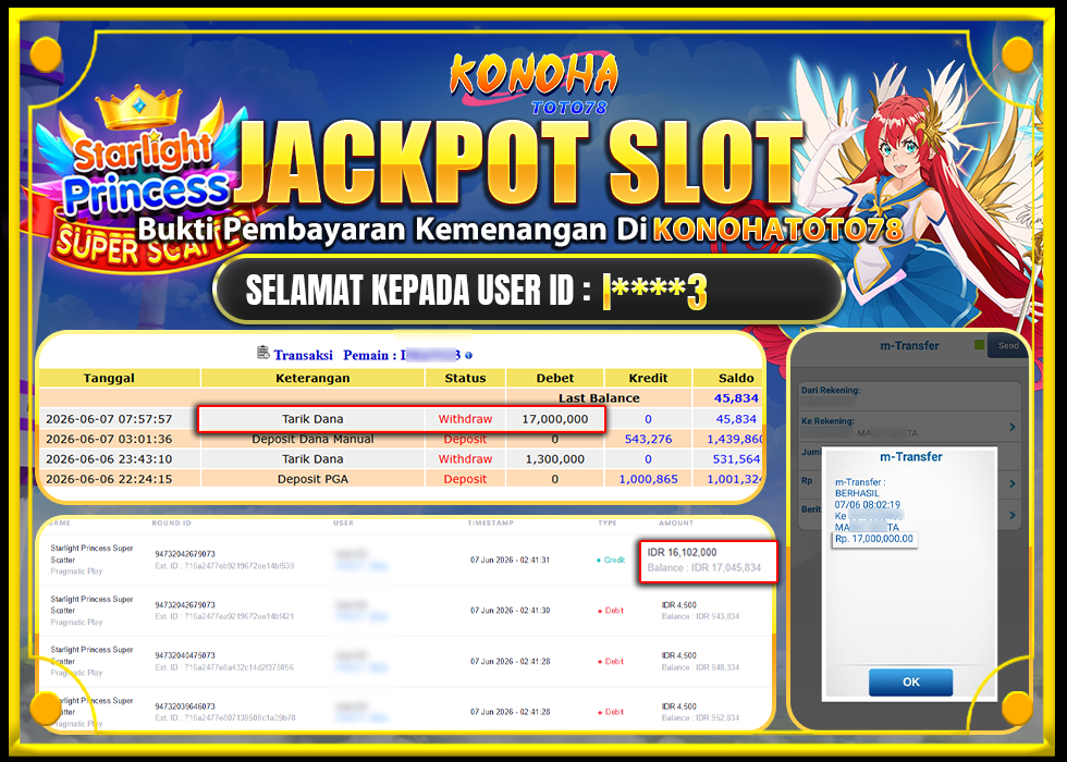 KONOHATOTO78 JACKPOT STARLIGHT PRINCESS SUPER SCATTER Rp17.000.000,LUNAS